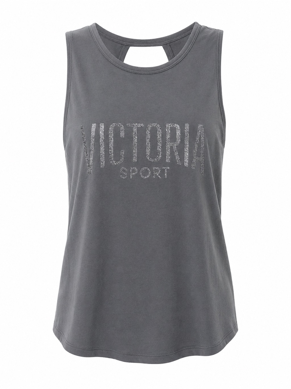 Victoria Secret Sport Grey Glitter Logo Open Back Tank, Yoga Workout Top